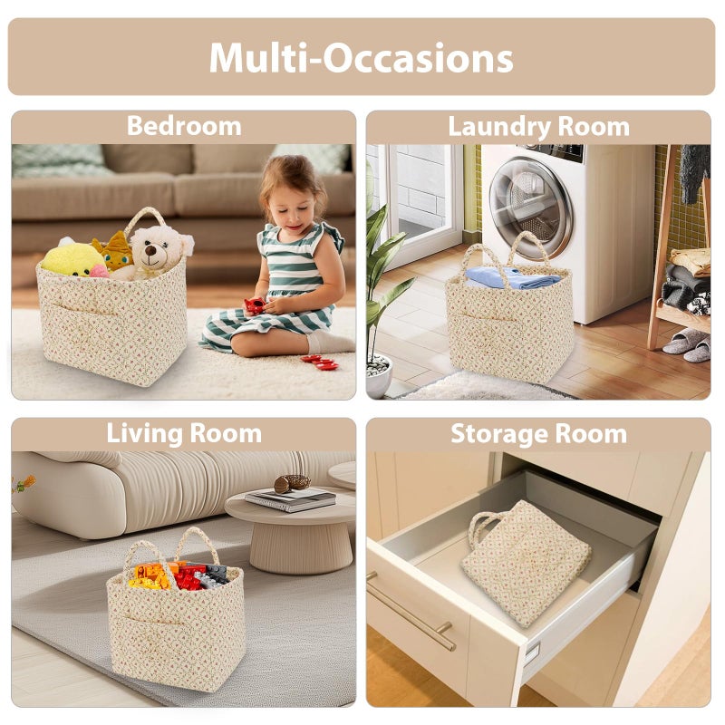 ANKICK Storage Basket Boho Fabric Large Collapsible Floral Laundry Nursery Hamper Portable Folding Storage for Clothes Toys (Yellow Floral) - Image 3