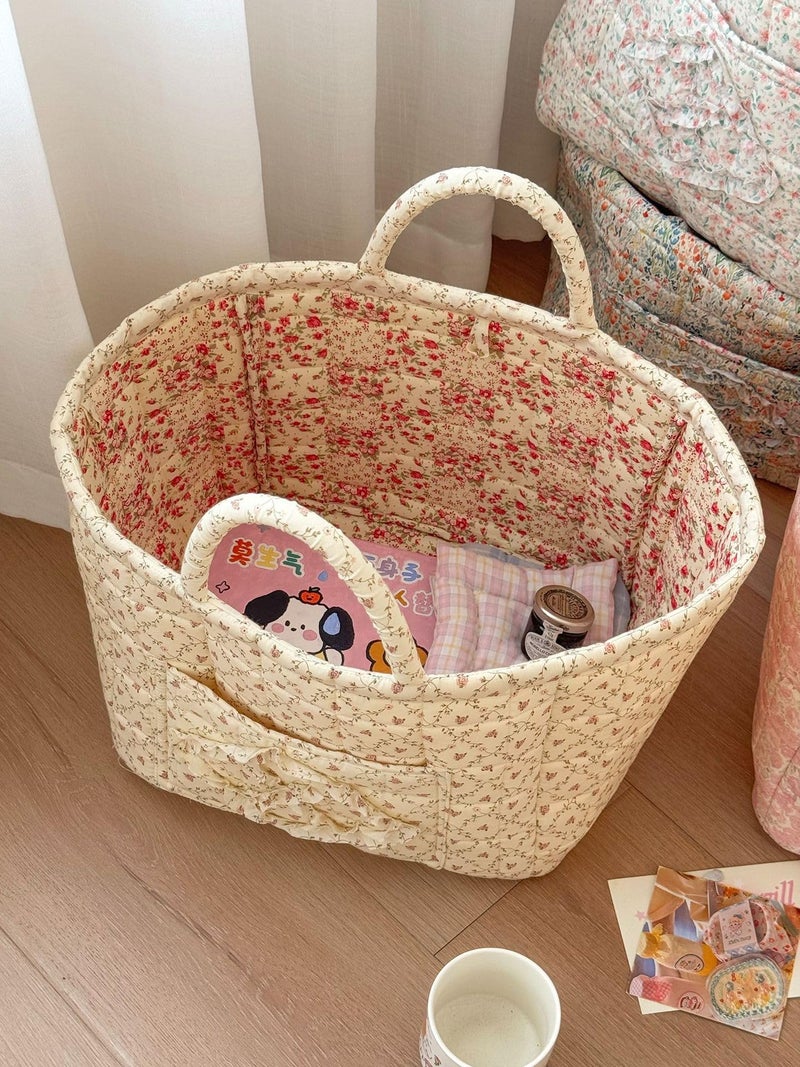 ANKICK Storage Basket Boho Fabric Large Collapsible Floral Laundry Nursery Hamper Portable Folding Storage for Clothes Toys (Yellow Floral) - Image 2