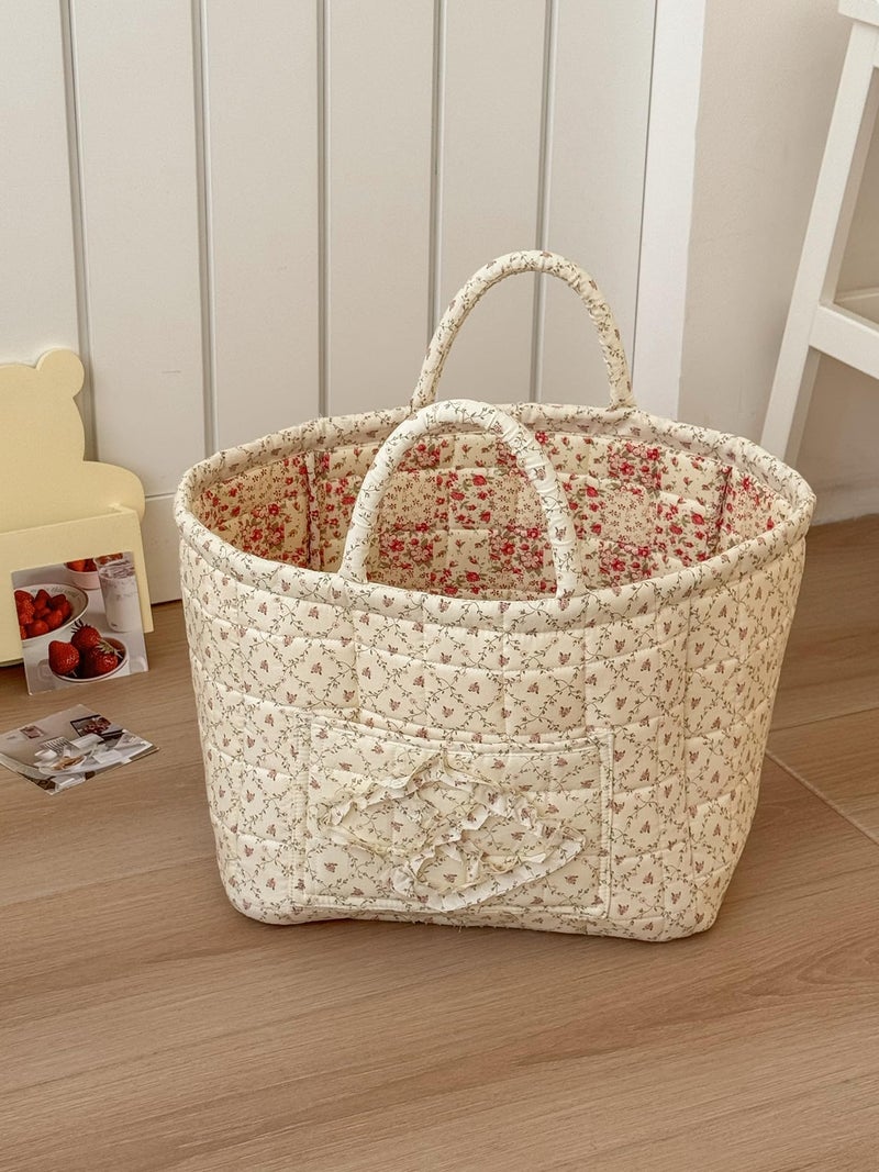 ANKICK Storage Basket Boho Fabric Large Collapsible Floral Laundry Nursery Hamper Portable Folding Storage for Clothes Toys (Yellow Floral) - Image 1