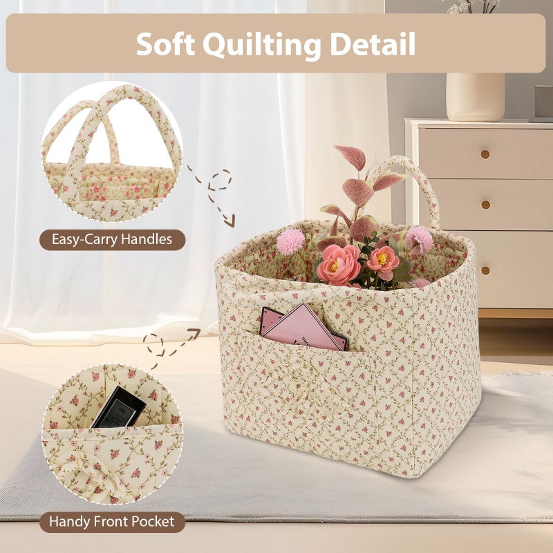 ANKICK Storage Basket Boho Fabric Large Collapsible Floral Laundry Nursery Hamper Portable Folding Storage for Clothes Toys (Yellow Floral) - Image 4