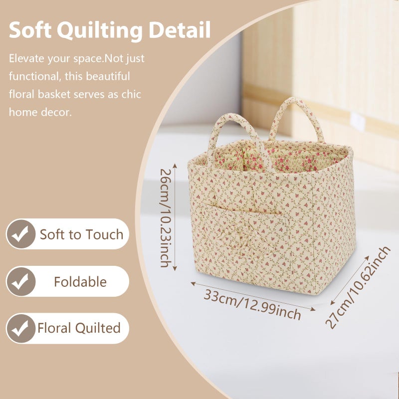 ANKICK Storage Basket Boho Fabric Large Collapsible Floral Laundry Nursery Hamper Portable Folding Storage for Clothes Toys (Yellow Floral) - Image 5