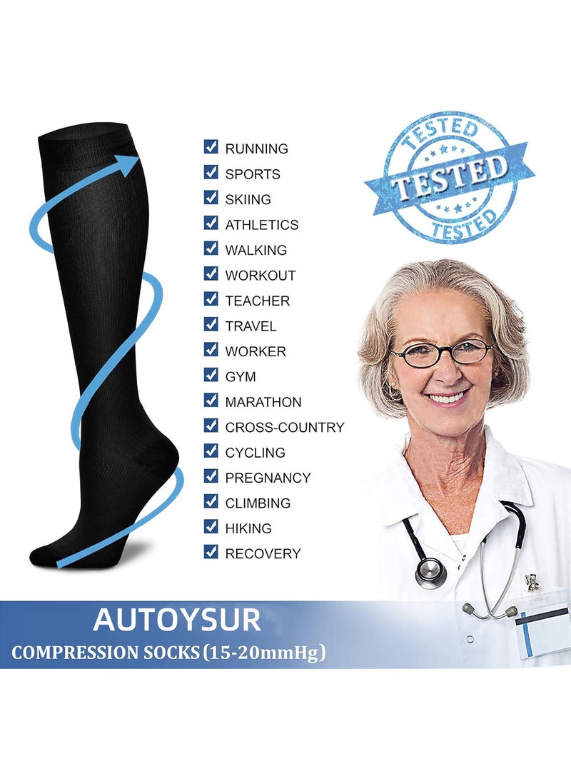 AUTOYSUR Compression Socks for Women & Men Circulation (8 Pairs) 15-20 mmHg is Best Support for Athletic Running,Hiking Black - Image 5