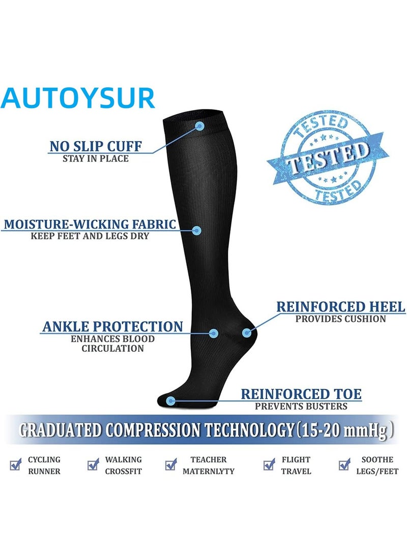 AUTOYSUR Compression Socks for Women & Men Circulation (8 Pairs) 15-20 mmHg is Best Support for Athletic Running,Hiking Black - Image 4