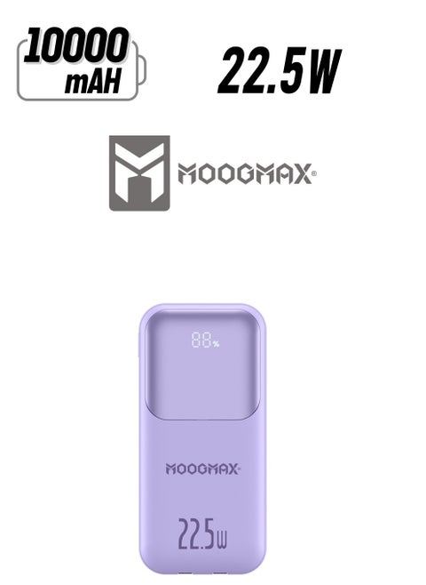 10000mAh Power bank, with a digital display screen, and 22.5W fast charging. powerbank distinguished by the smallest size in the world, and two built-in cables (Lightning & Type-C), and two charging ports.