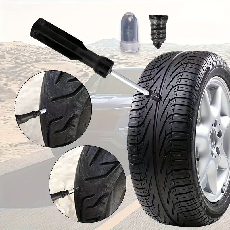 Quick Tire Repair Kit Rubber Plugs with Screwdriver for Tire Repair Compatible with Car Motorcycle Truck Electric Vehicle Scooter Bicycle Punctures - Image 1