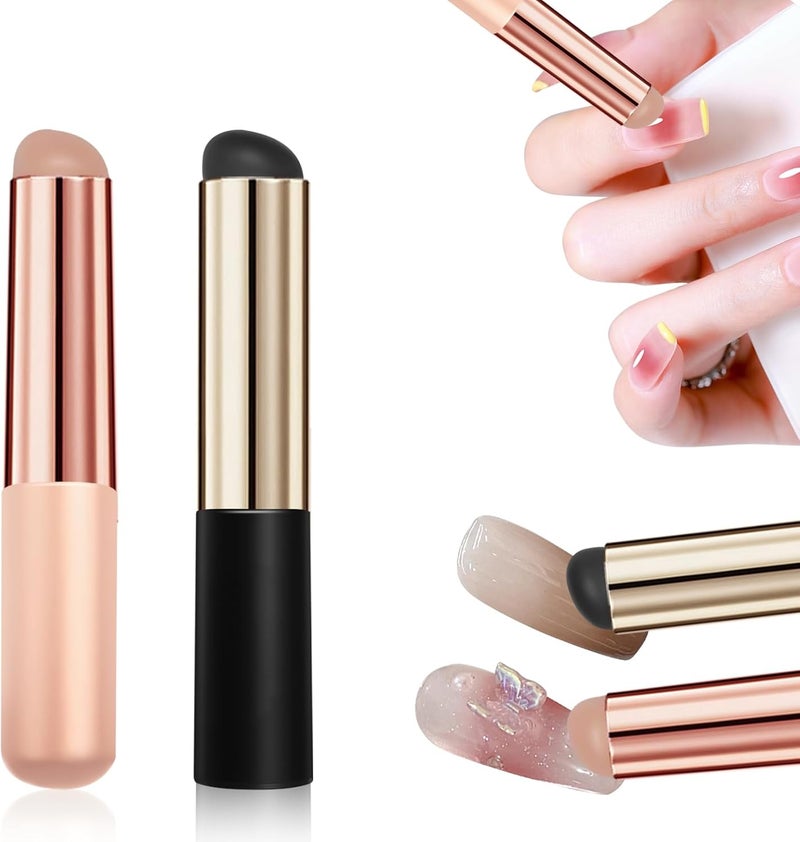 2Pcs Silicone Nail Tools Silicone Nail Brush Ombre Nail Brush Nail Art Reusable Nail Art Brushes Nail Polish Brush Applicator Sticks Portable Nail Gradient Brush Manicure DIY Tool BlackPink