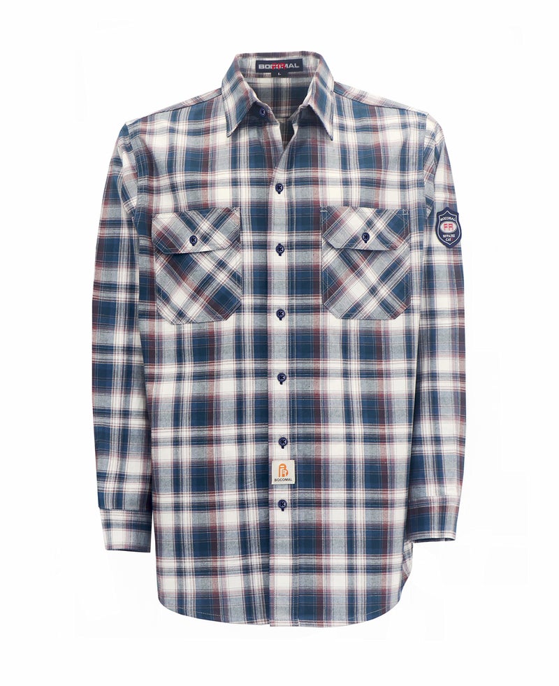 BOCOMAL FR Shirts for Men(Red/White) Flame Resistant/Fire Retardant Plaid Shirt 7oz Men's Welder Shirt - Image 1