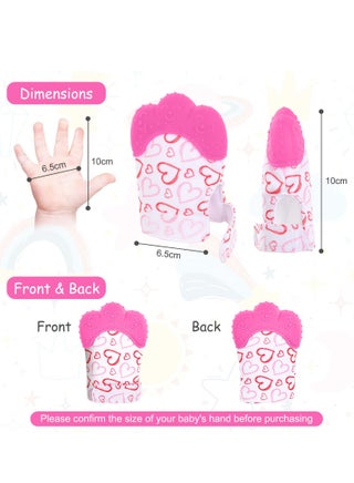 2 Pack Baby Teething Set, Teething Mittens for Baby, Includes 2 Silicone Mitten Teether Glove, Teething Glove, Infant Soothing Pain Relief Mitt Baby Teether Mits for Baby(Rose Red) - view 2