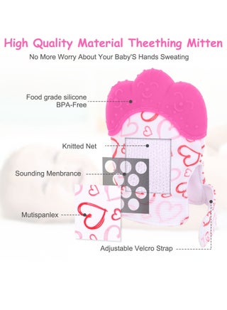 2 Pack Baby Teething Set, Teething Mittens for Baby, Includes 2 Silicone Mitten Teether Glove, Teething Glove, Infant Soothing Pain Relief Mitt Baby Teether Mits for Baby(Rose Red) - view 3