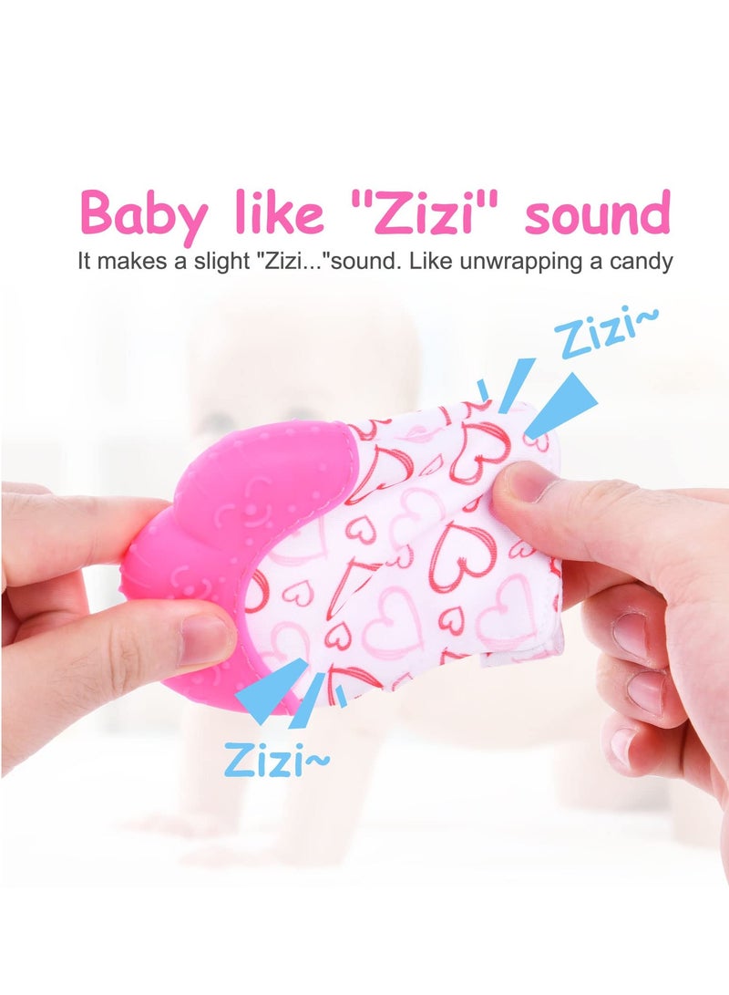 بيبي لاند مجموعة مكونة من قطعتين من قفازات التسنين للأطفال، تتضمن قفازين من السيليكون، قفاز تسنين، قفاز لتخفيف آلام الأطفال الرضع (وردي أحمر) - Image 4