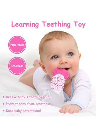 2 Pack Baby Teething Set, Teething Mittens for Baby, Includes 2 Silicone Mitten Teether Glove, Teething Glove, Infant Soothing Pain Relief Mitt Baby Teether Mits for Baby(Rose Red) - view 5