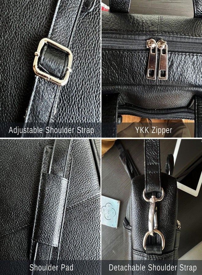 RUSTIC TOWN Premium Leather Laptop Bag for Men - Elegant 15.6 Inch Brown Shoulder Messenger Bag (Grease Black) - Image 4