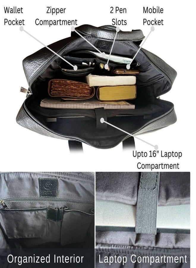 RUSTIC TOWN Premium Leather Laptop Bag for Men - Elegant 15.6 Inch Brown Shoulder Messenger Bag (Grease Black) - Image 3