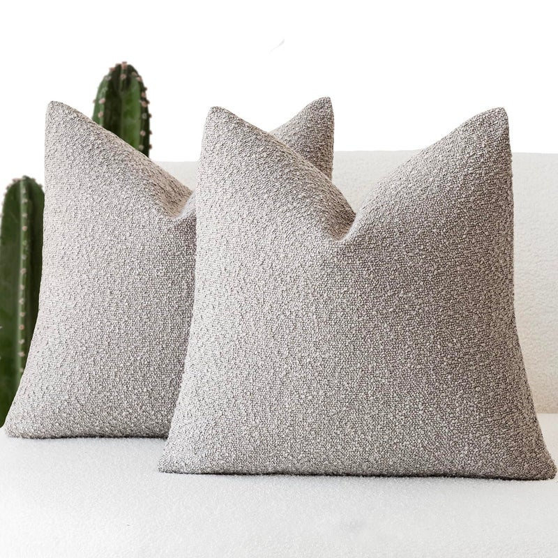 Foindtower Pack of 2 Textured Boucle Throw Pillow Covers Accent Solid Decorative Pillow Cases Cozy Woven Couch Cushion Case for Sofa Bedroom Living Room Home Decor 20 x 20 InchNeutral Grey
