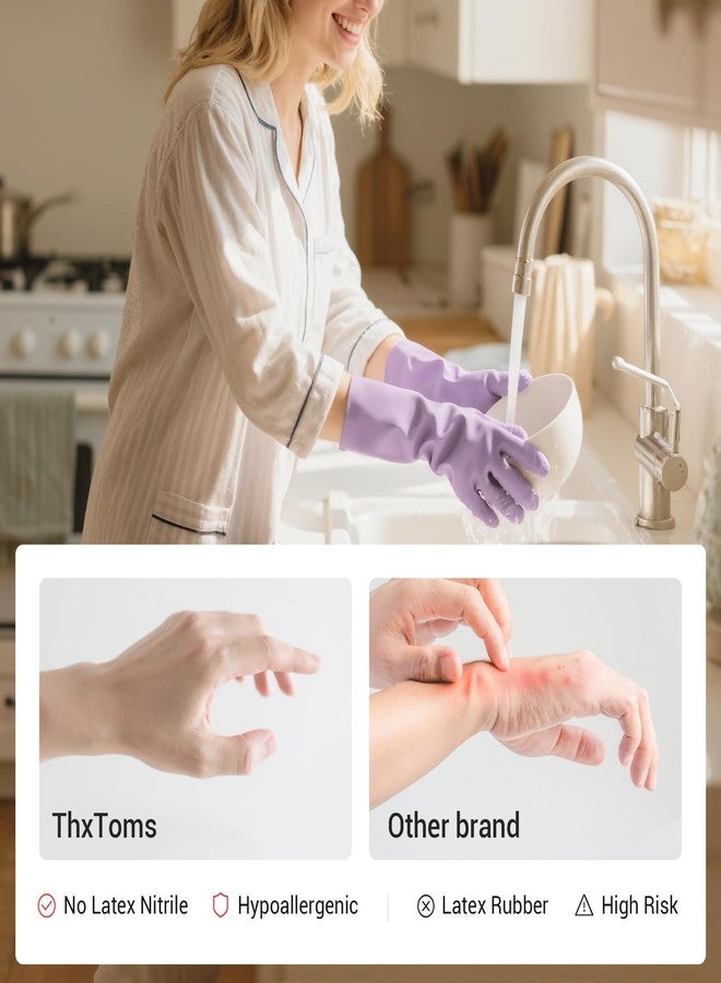 ThxToms قفازات غسيل الصحون من ثكس تومز 4 أزواج، قفازات تنظيف منزلية خالية من اللاتكس، قابلة لإعادة الاستخدام، لتنظيف المطبخ والحمام، غير قابلة للانزلاق، مرنة ومقاومة للماء، 10 مل، ملونة، متوسطة - Image 2