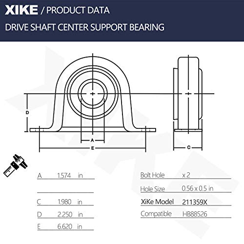 XiKe 211359X or HB88526 Drive Shaft Center Support Bearing, Replacement for Ford F-250/F-350 1995-1996, 1999-2012 and E-150/E-205/E-350, 2005-2012. - Image 2