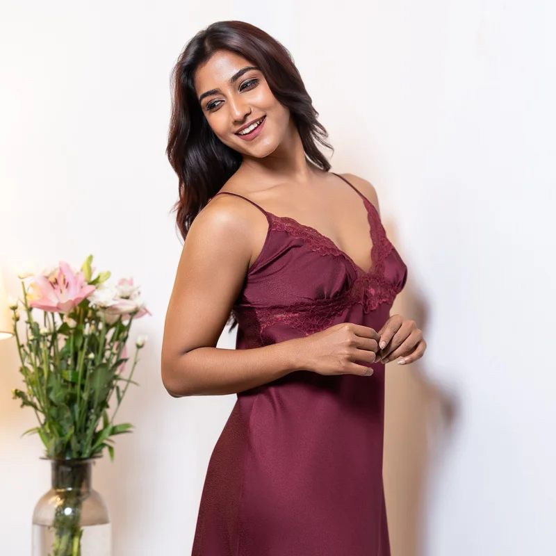Aadaraya Aadaraya Night Dress Sleeveless Lace Detail