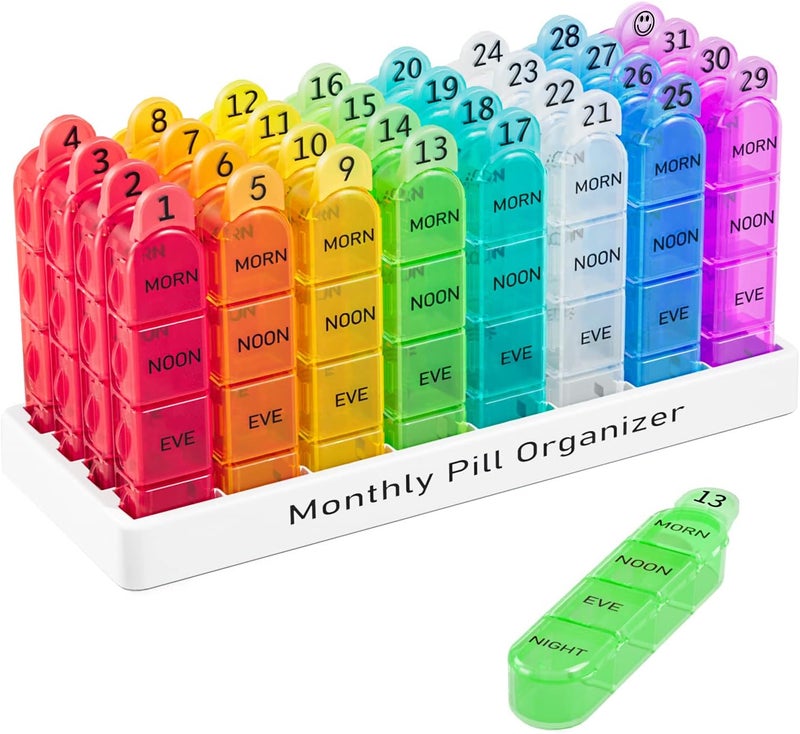 Daviky Monthly Pill Organizer 4 Times a Day, 30 Day Pill Organizer with Daily Pill Box Organizer, One Month Medicine Pill Case, 31 Day Pill Container Pill Holder to Hold Supplement and Medication - Image 1