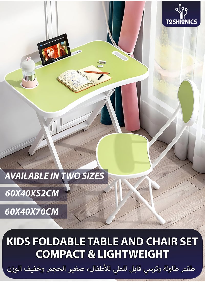 Toshionics Foldable Kids Table and Chair Set 60cm Children’s Toddlers Furniture Activity Playroom Craft Study Table Set Lightweight Compact Folding Portable Learning Table and Chair Set for Kids Boys and Girls  - Image 1