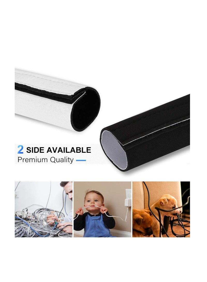 Excefore Cable Management Sleeve, 13*3 cm Neoprene Adjustable Cable Sleeves, Flexible Cable Wrap Cover Wire Hider, for Desk TV Computer Office Home Theater -Reversible Black/White - Image 2