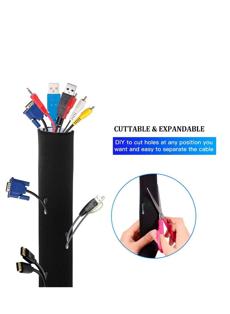 Excefore Cable Management Sleeve, 13*3 cm Neoprene Adjustable Cable Sleeves, Flexible Cable Wrap Cover Wire Hider, for Desk TV Computer Office Home Theater -Reversible Black/White - Image 3
