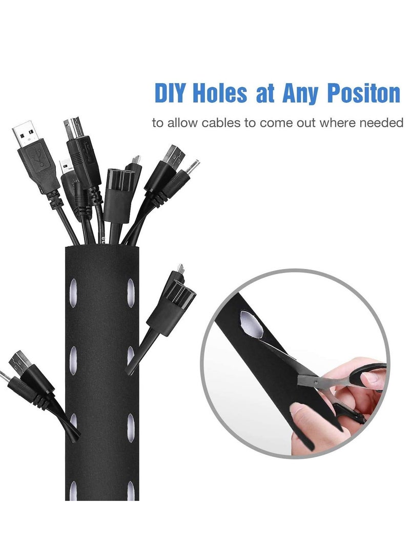 Excefore Cable Management Sleeve, 13*3 cm Neoprene Adjustable Cable Sleeves, Flexible Cable Wrap Cover Wire Hider, for Desk TV Computer Office Home Theater -Reversible Black/White - Image 5