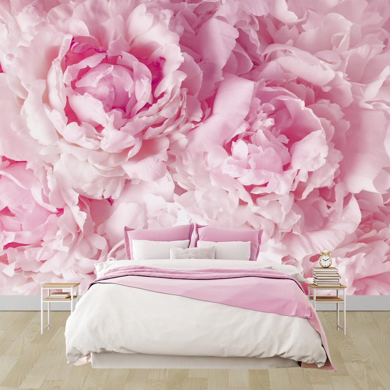WFBHUA-Pink Floral Wallpaper Peel and Stick Peony Flower Self Adhesive Mural for Girl's Room Bedroom 82"x57" - Image 1