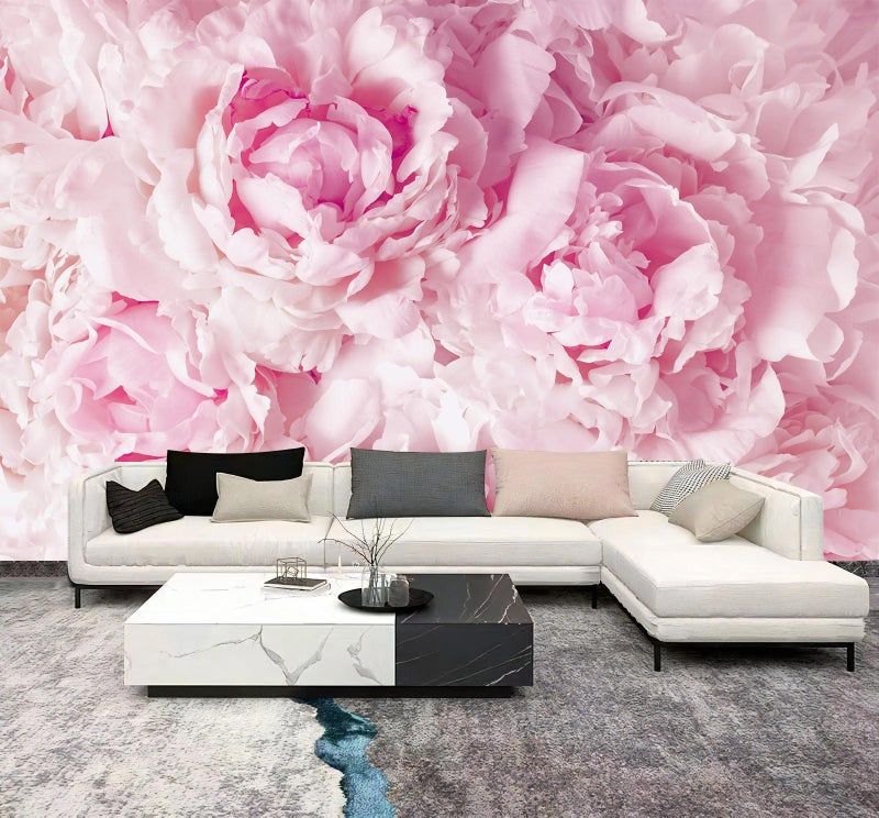 WFBHUA-Pink Floral Wallpaper Peel and Stick Peony Flower Self Adhesive Mural for Girl's Room Bedroom 82"x57" - Image 2