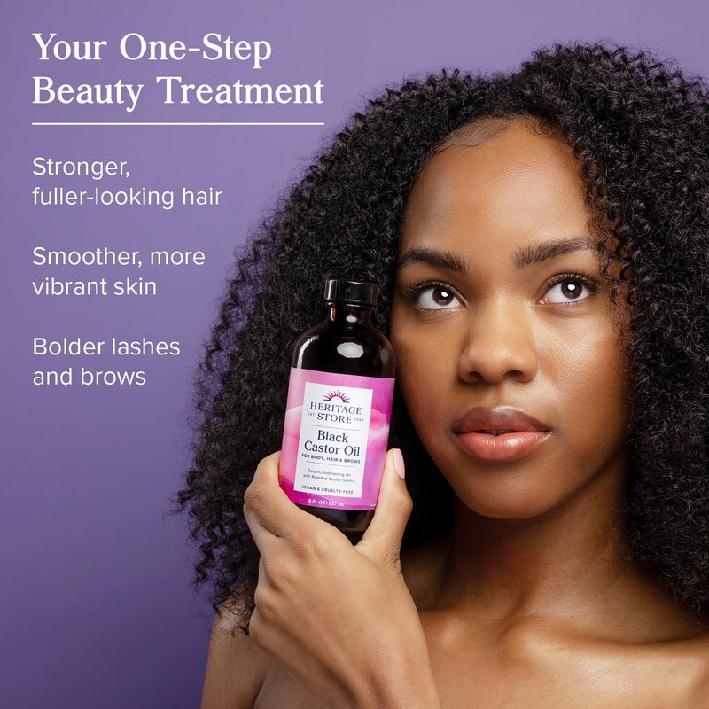 HERITAGE STORE Black Castor Oil Nourishing Hair Treatment - Deep Hydration for Hair Care, Skin Care, Lashes and Brows - Great for Locs and Natural Hair, Traditionally Roasted, Vegan, Hexane Free, 8oz - Image 2