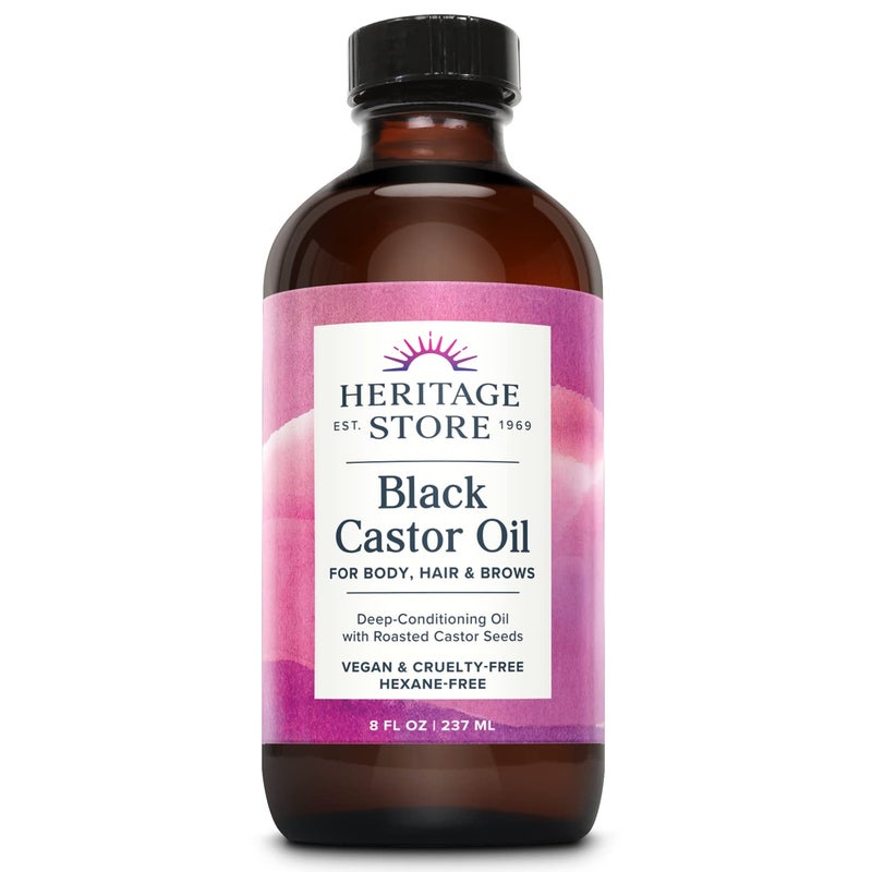HERITAGE STORE Black Castor Oil Nourishing Hair Treatment - Deep Hydration for Hair Care, Skin Care, Lashes and Brows - Great for Locs and Natural Hair, Traditionally Roasted, Vegan, Hexane Free, 8oz - Image 1