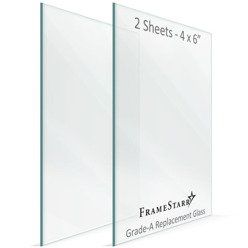 FrameStarr  4x6 Glass  Crystal Clear 2 Pack  Replacement Glass for 4 x 6 Picture Frames  Real Cover Sheets