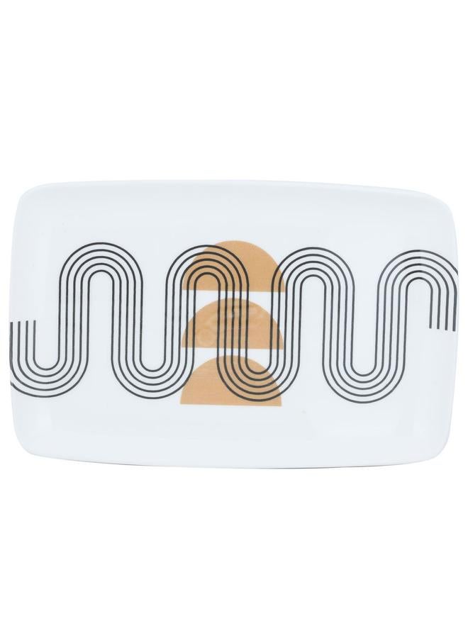 السيف  طبق تقديم بلاستيكي مستطيل الشكل بنقشة الشمس مقاس 34×25 سم، أبيض - Image 2