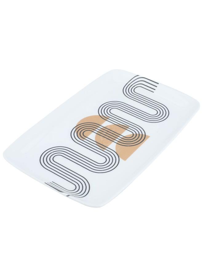 السيف  طبق تقديم بلاستيكي مستطيل الشكل بنقشة الشمس مقاس 34×25 سم، أبيض - Image 1