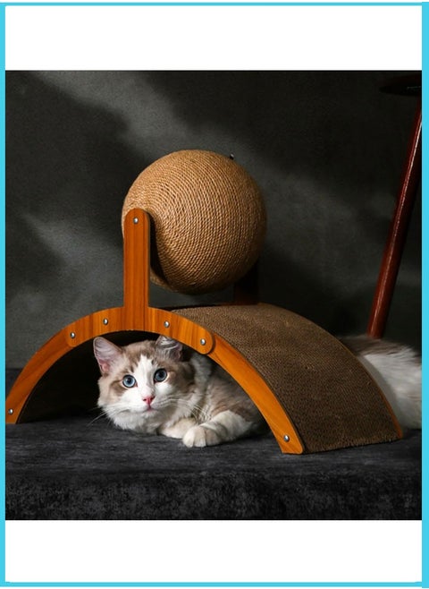 Natural Sisal Cat Scratching Board with Ball Scratching Post for Cats and Kittens Cat Interactive Solid Wood Scratcher Abrasion-Resistant Cat Scratcher Cat Toy