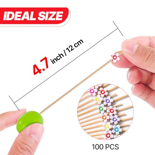 PuTwo Cocktail Picks Handmade Bamboo Toothpicks 100pcs 4.7” in Multicolor Flower - Image 3