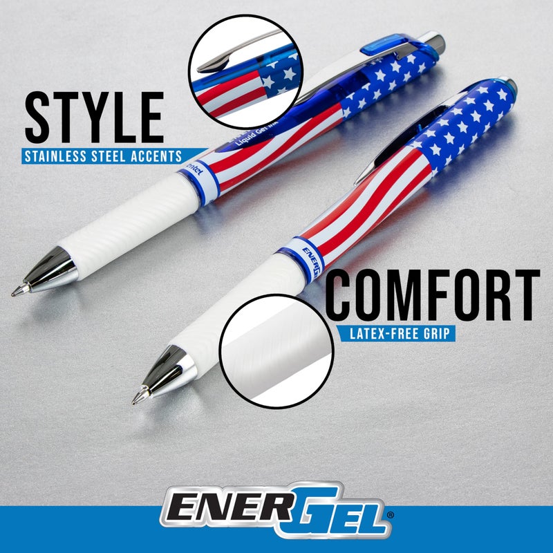 Pentel EnerGel RTX Retractable Liquid Gel Pen, Flag Barrel, (0.7mm) Metal Tip, Medium Line, Black Ink, Pack of 8 Pens - Image 4