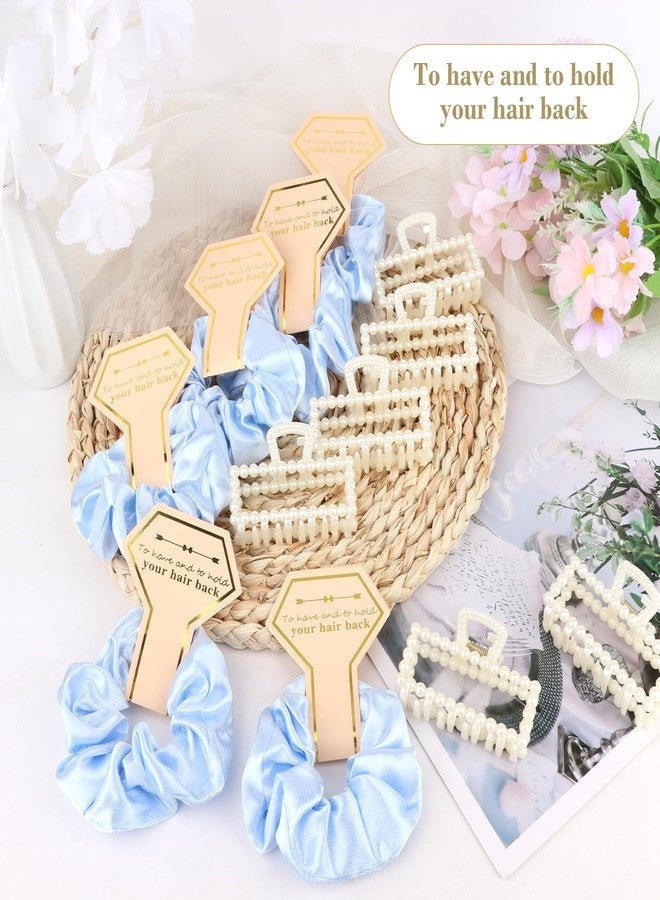Uintoon Bridesmaid Proposal Gifts, 12 PCS Bridesmaids Silk Hair Scrunchies & Pearl Hair Clips Set for Women Girls Bachelorette Party Favors Bridal Shower Favors Bridesmaids Gifts for Wedding Day (Blue) - Image 4