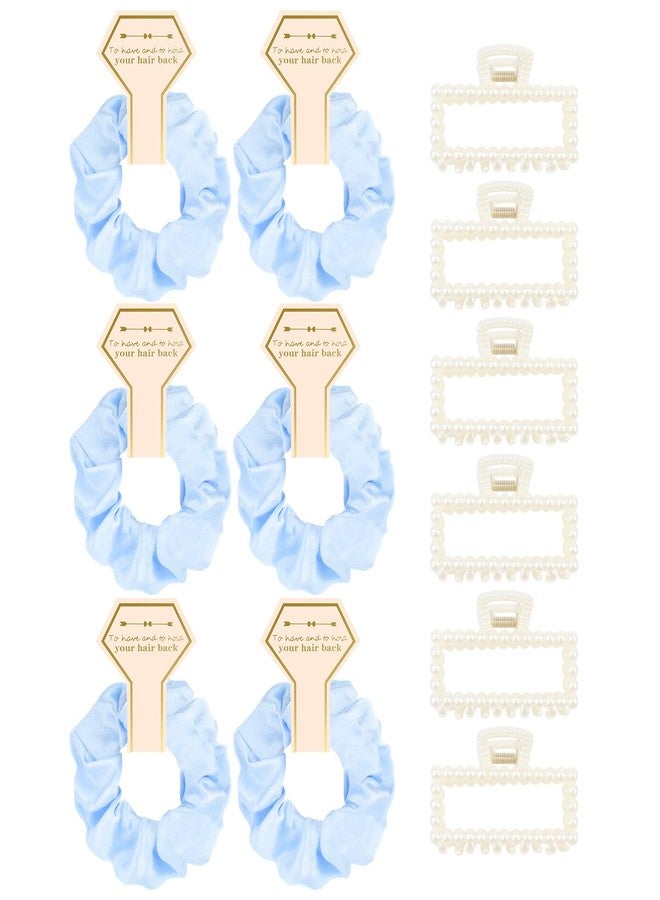 Uintoon Bridesmaid Proposal Gifts, 12 PCS Bridesmaids Silk Hair Scrunchies & Pearl Hair Clips Set for Women Girls Bachelorette Party Favors Bridal Shower Favors Bridesmaids Gifts for Wedding Day (Blue) - Image 1