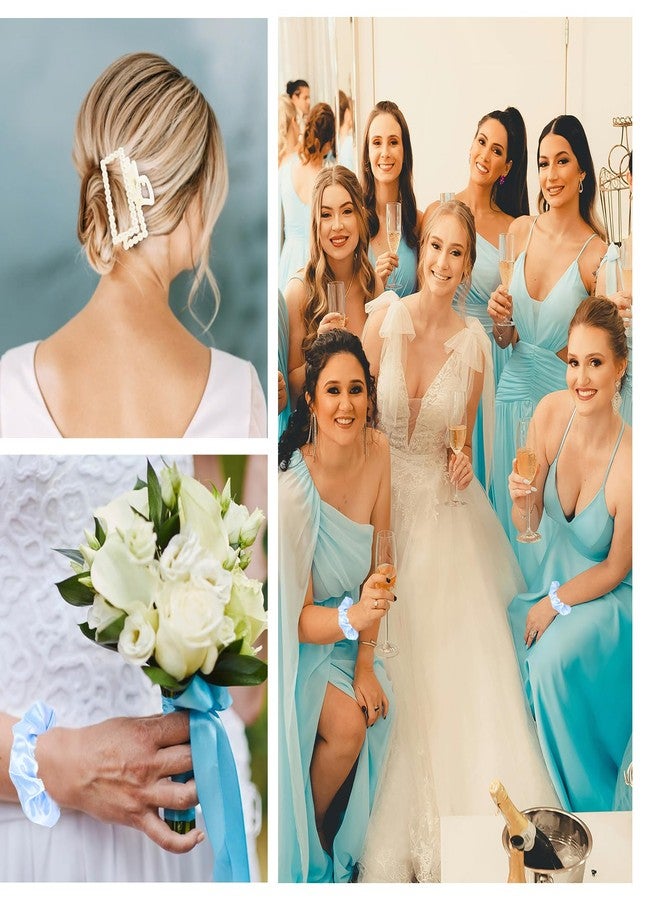 Uintoon Bridesmaid Proposal Gifts, 12 PCS Bridesmaids Silk Hair Scrunchies & Pearl Hair Clips Set for Women Girls Bachelorette Party Favors Bridal Shower Favors Bridesmaids Gifts for Wedding Day (Blue) - Image 5