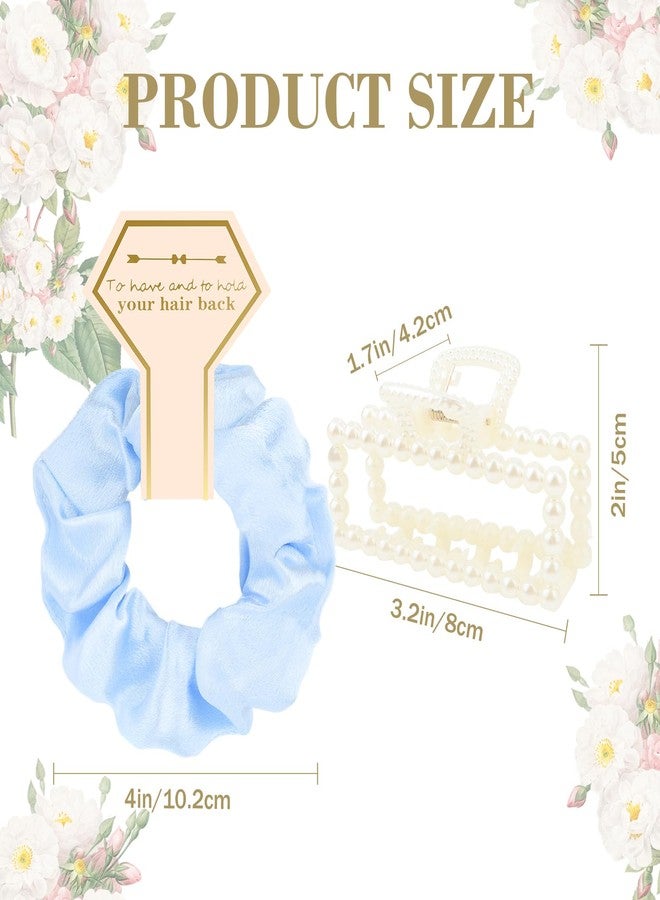 Uintoon Bridesmaid Proposal Gifts, 12 PCS Bridesmaids Silk Hair Scrunchies & Pearl Hair Clips Set for Women Girls Bachelorette Party Favors Bridal Shower Favors Bridesmaids Gifts for Wedding Day (Blue) - Image 3