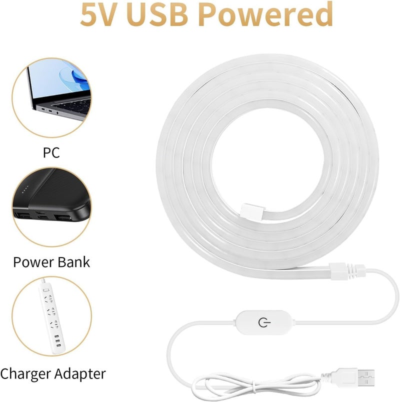 جودة مكيفة للمناخ أضواء شريط LED تعمل باللمس عبر USB، أبيض 6500K، 5V 3.28 قدم/1M 120LED عالية السطوع، حبل LED نيون، مقاوم للماء وقابل للتعتيم، للمطبخ والغرفة وديكور التلفزيون (أبيض) - Image 4