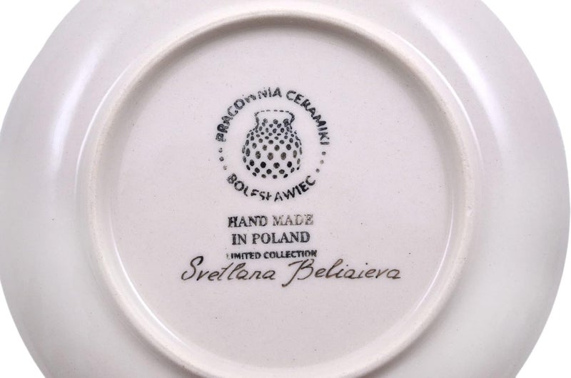 Polmedia Polish Pottery Polish Pottery 6inch Dessert Plate Pink Lily Theme Signature UNIKAT  Certificate of Authenticity  - Image 4