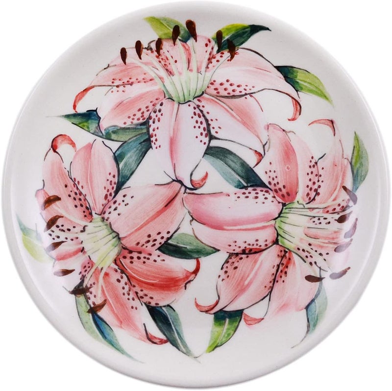 Polmedia Polish Pottery Polish Pottery 6inch Dessert Plate Pink Lily Theme Signature UNIKAT  Certificate of Authenticity  - Image 2