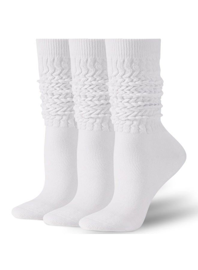 Pleneal 3 Pairs Slouch Socks for Women, Long Slouchy Scrunch Socks, Knit Chunky Boot Sock, White*3, One size - Image 1