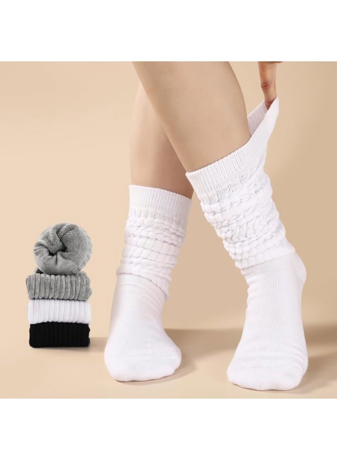Pleneal 3 Pairs Slouch Socks for Women, Long Slouchy Scrunch Socks, Knit Chunky Boot Sock, White*3, One size - Image 4