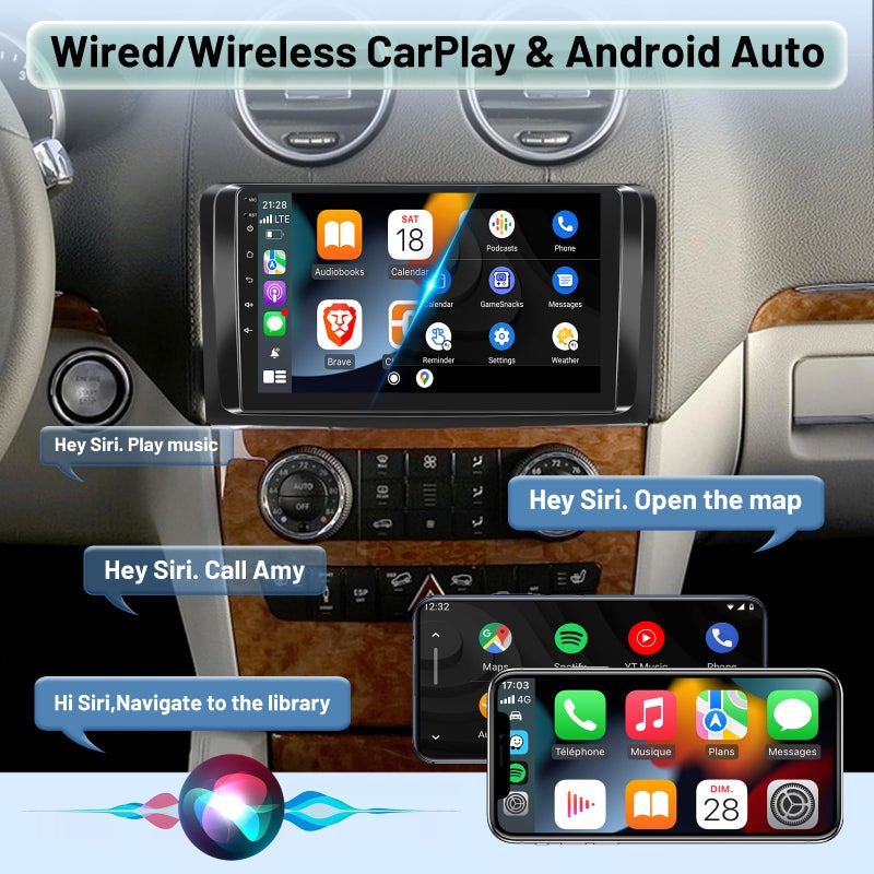 EKAT [2G+64G] Radio for Mercedes Benz W164 X164 ML350 ML500 ML280 GL320 GL350 GL450 2005-2011 GL ML Class, Android 9 inch Touch Screen Car Stereo, Carplay/Android Auto/EQ Audio/1080P/SWC/Bluetooth - Image 4