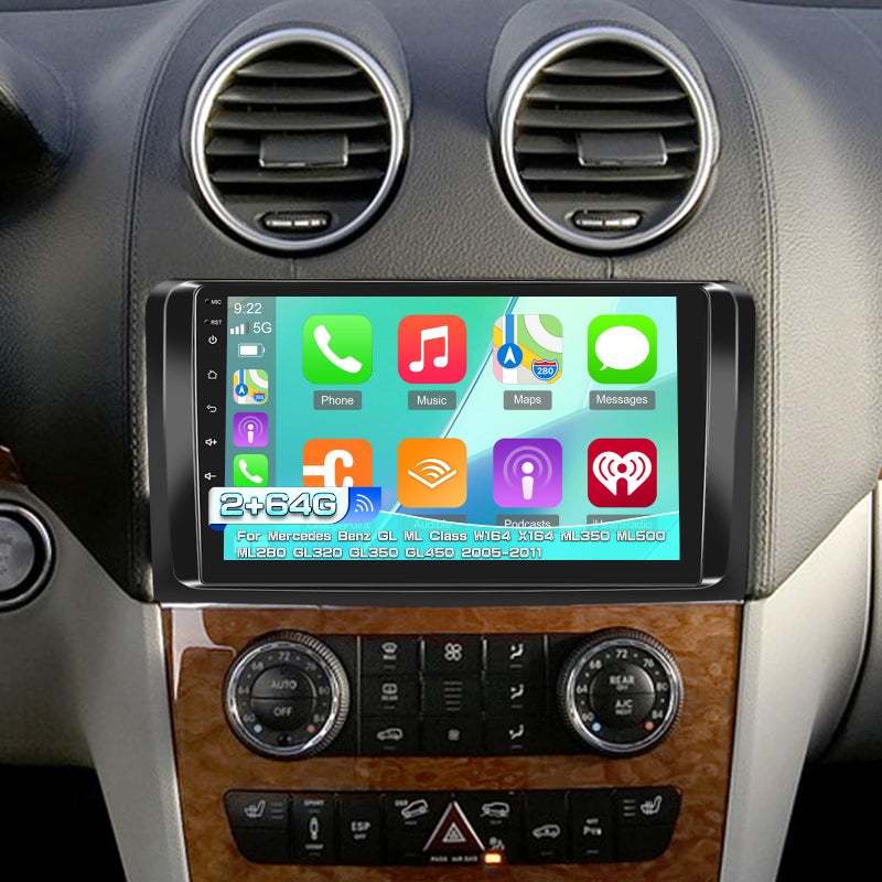 EKAT [2G+64G] Radio for Mercedes Benz W164 X164 ML350 ML500 ML280 GL320 GL350 GL450 2005-2011 GL ML Class, Android 9 inch Touch Screen Car Stereo, Carplay/Android Auto/EQ Audio/1080P/SWC/Bluetooth - Image 1
