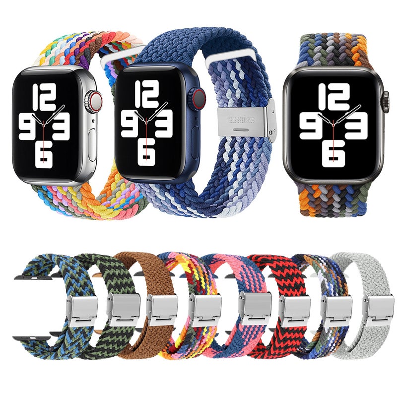 Braided + Stainless Steel Watch Band For Apple Watch Series 7 41mm / 6 & SE & 5 & 4 40mm / 3 & 2 & 1 38mm(Brown Yellow)