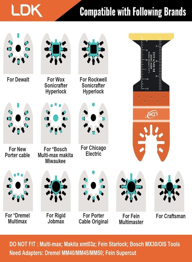LDK 16pc Titanium Oscillating Tool Blades, Professional Universal Multitool Blades for Wood Plastics Metal Nails Bolts, Quick Release Multi Tool Blades Kits Fit Dewalt Bosch Makita Worx Milwaukee - Image 4