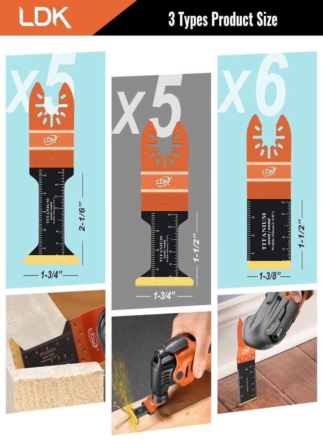 LDK 16pc Titanium Oscillating Tool Blades, Professional Universal Multitool Blades for Wood Plastics Metal Nails Bolts, Quick Release Multi Tool Blades Kits Fit Dewalt Bosch Makita Worx Milwaukee - Image 3